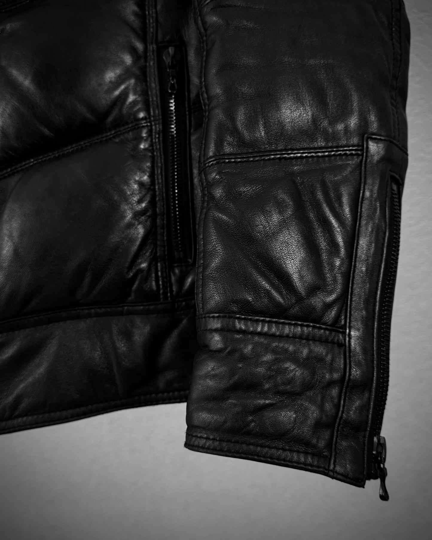 Shellac Fur Collar Leather Puffer Jacket