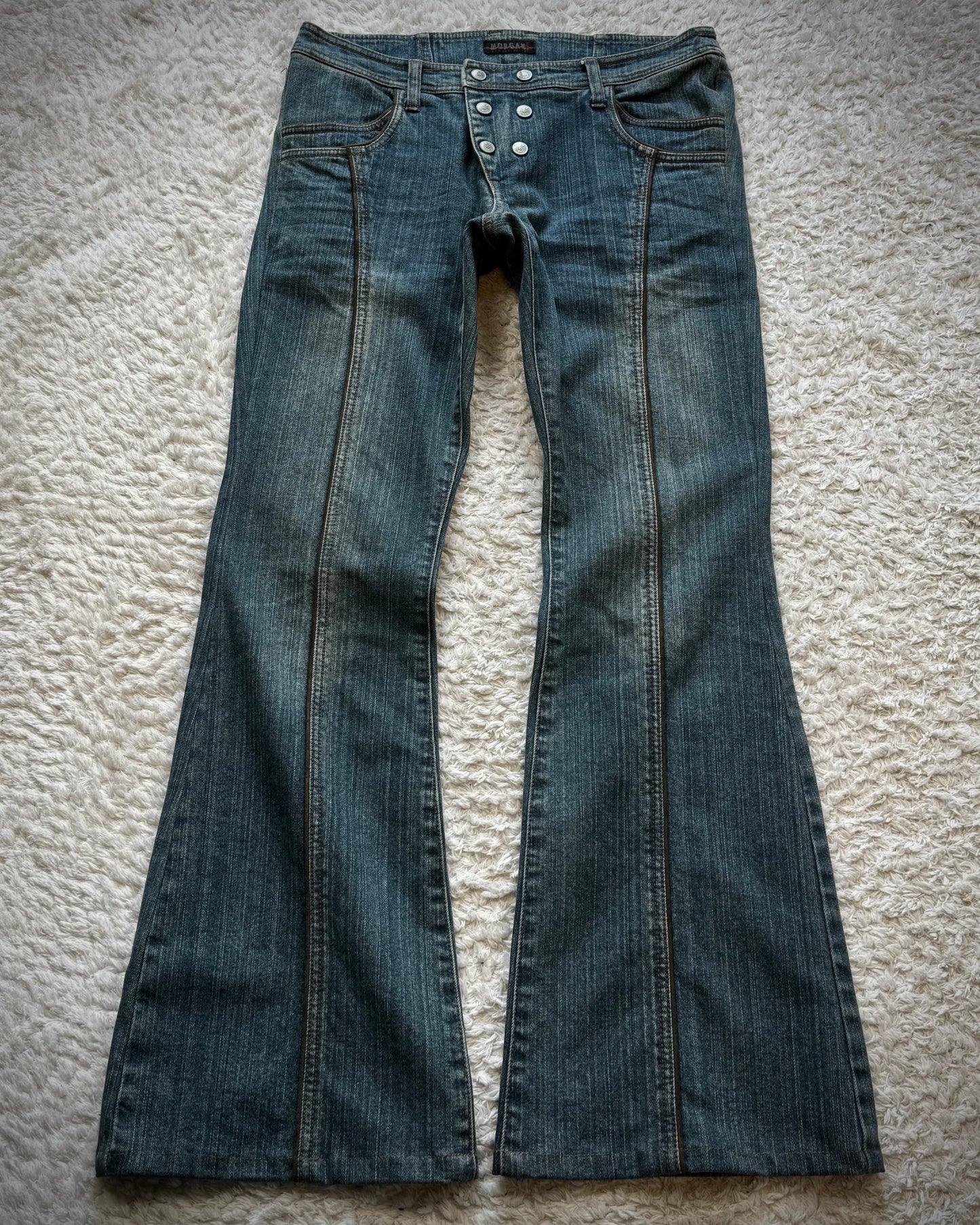 Morgan Homme Mud Washed Double Button Fly Flared Jeans