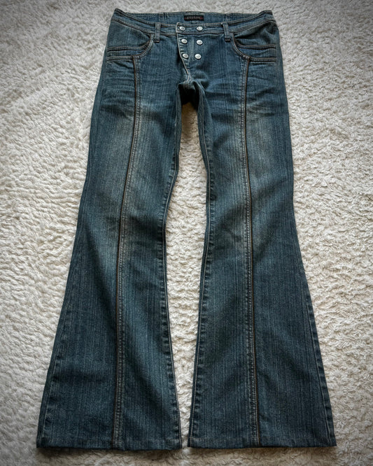 Morgan Homme Mud Washed Double Button Fly Flared Jeans