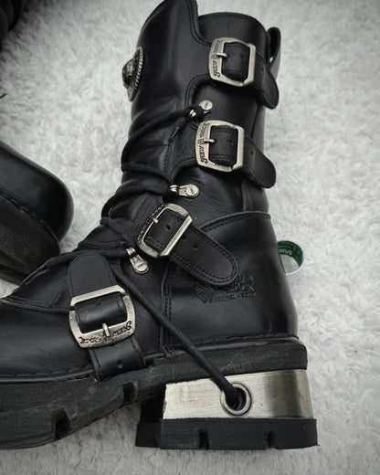 New Rock Laced Steel Heel Leather Boots