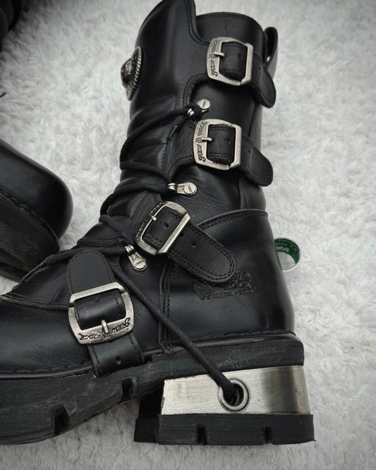 New Rock Laced Steel Heel Leather Boots
