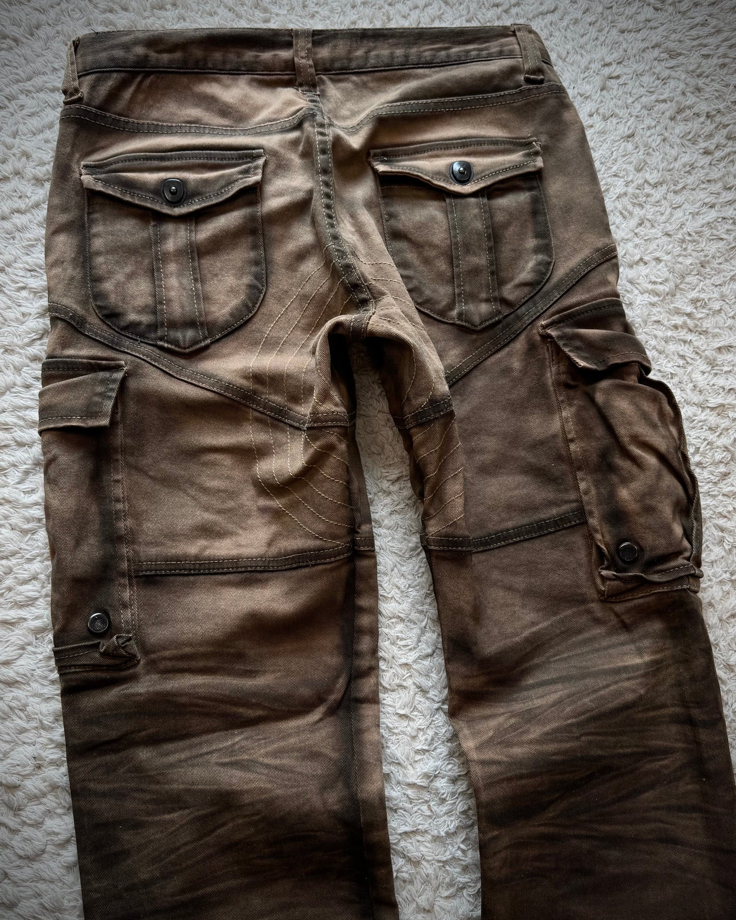 CavariA Leopard Gas Mask Cargo Pocket Flared Jeans