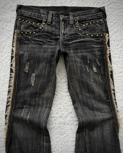 Tornado Mart Studded Spiral Fringe Flared Jeans