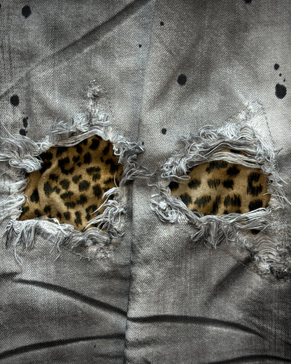 CavariA Leopard Repaired Clawmarks Bootcut Jeans