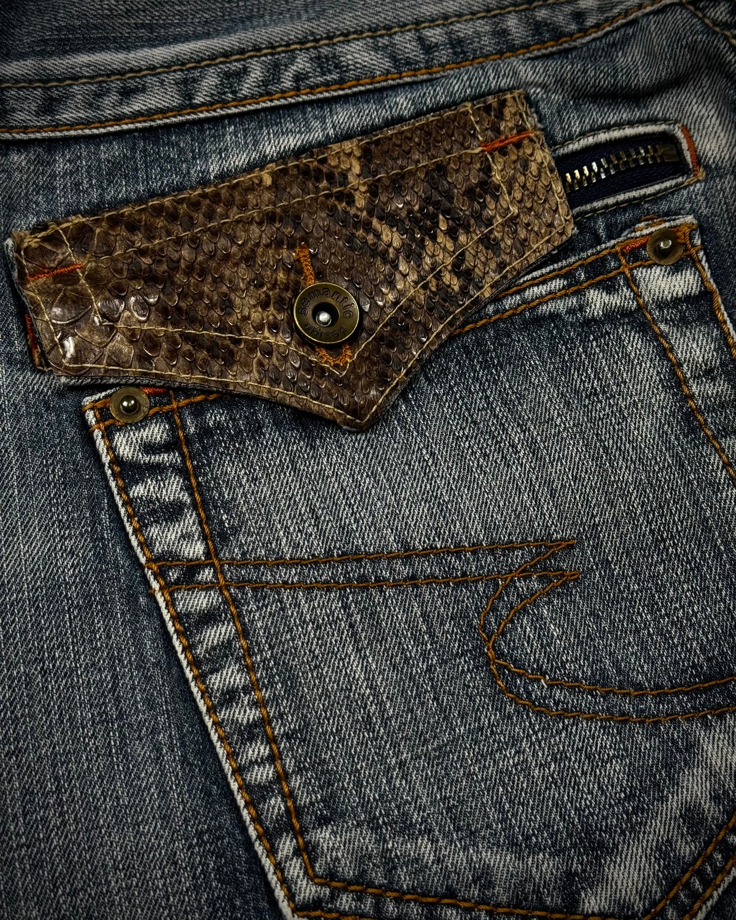 Semantic Design Python Detailed Spiral Flared Jeans