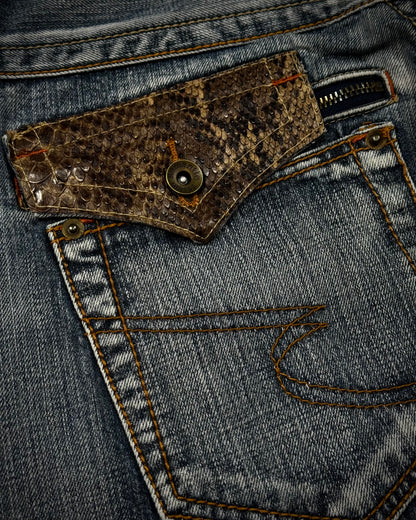 Semantic Design Python Detailed Spiral Flared Jeans