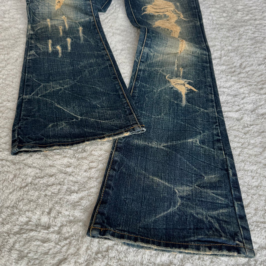 Confidential Crack Wash Distressed Flared Jeans