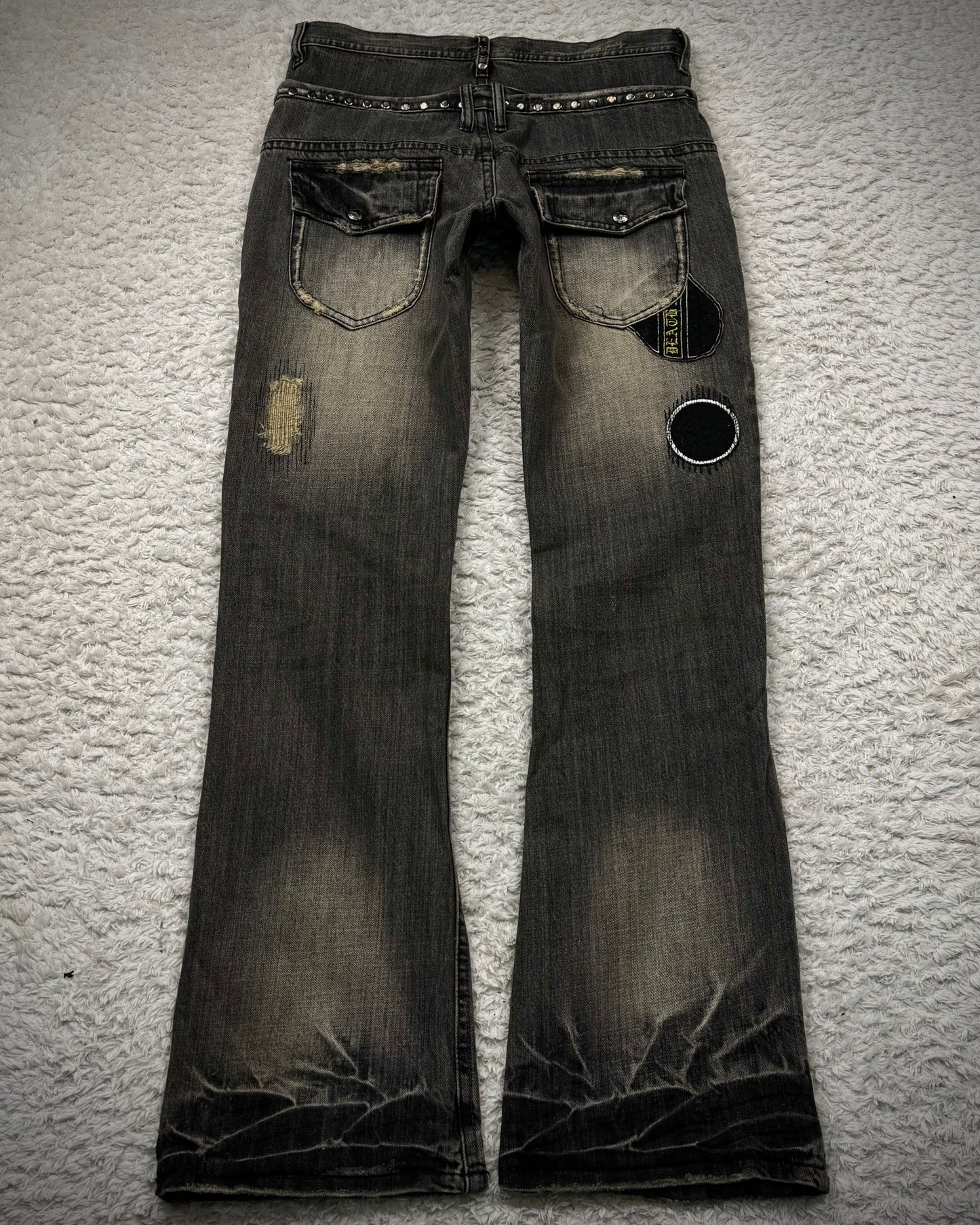 Midas Double Waisted Lace Up Clawmarks Flared Jeans