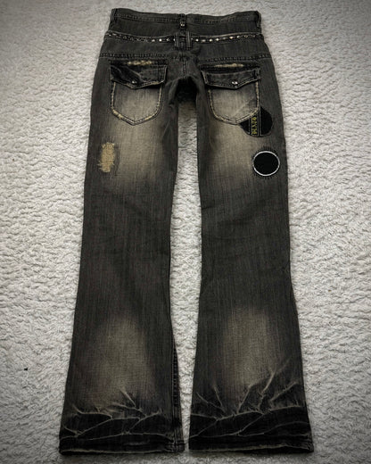 Midas Double Waisted Lace Up Clawmarks Flared Jeans