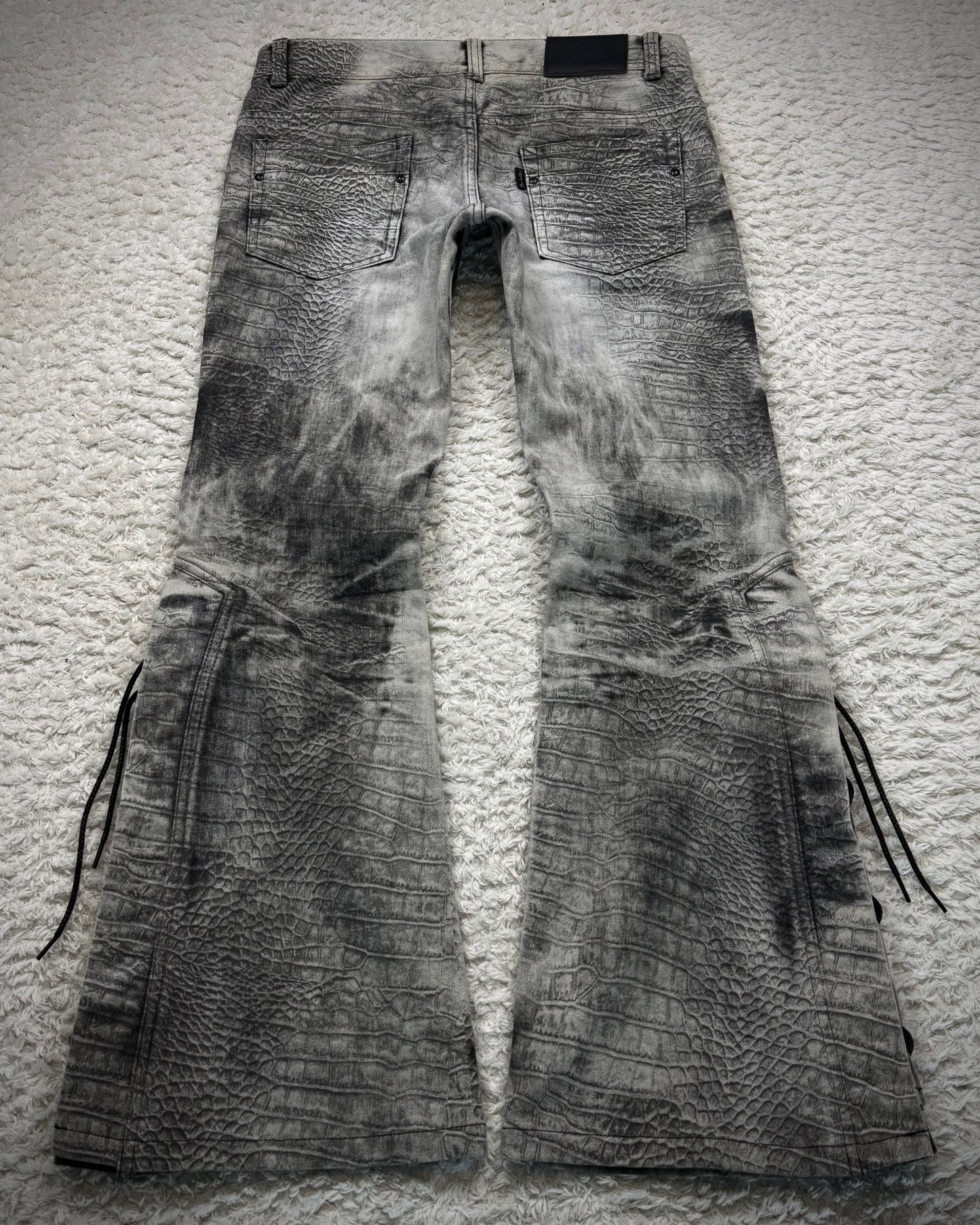 Tornado Mart Crocodile Pattern Lace Up Flared Jeans