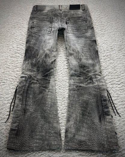 Tornado Mart Crocodile Pattern Lace Up Flared Jeans