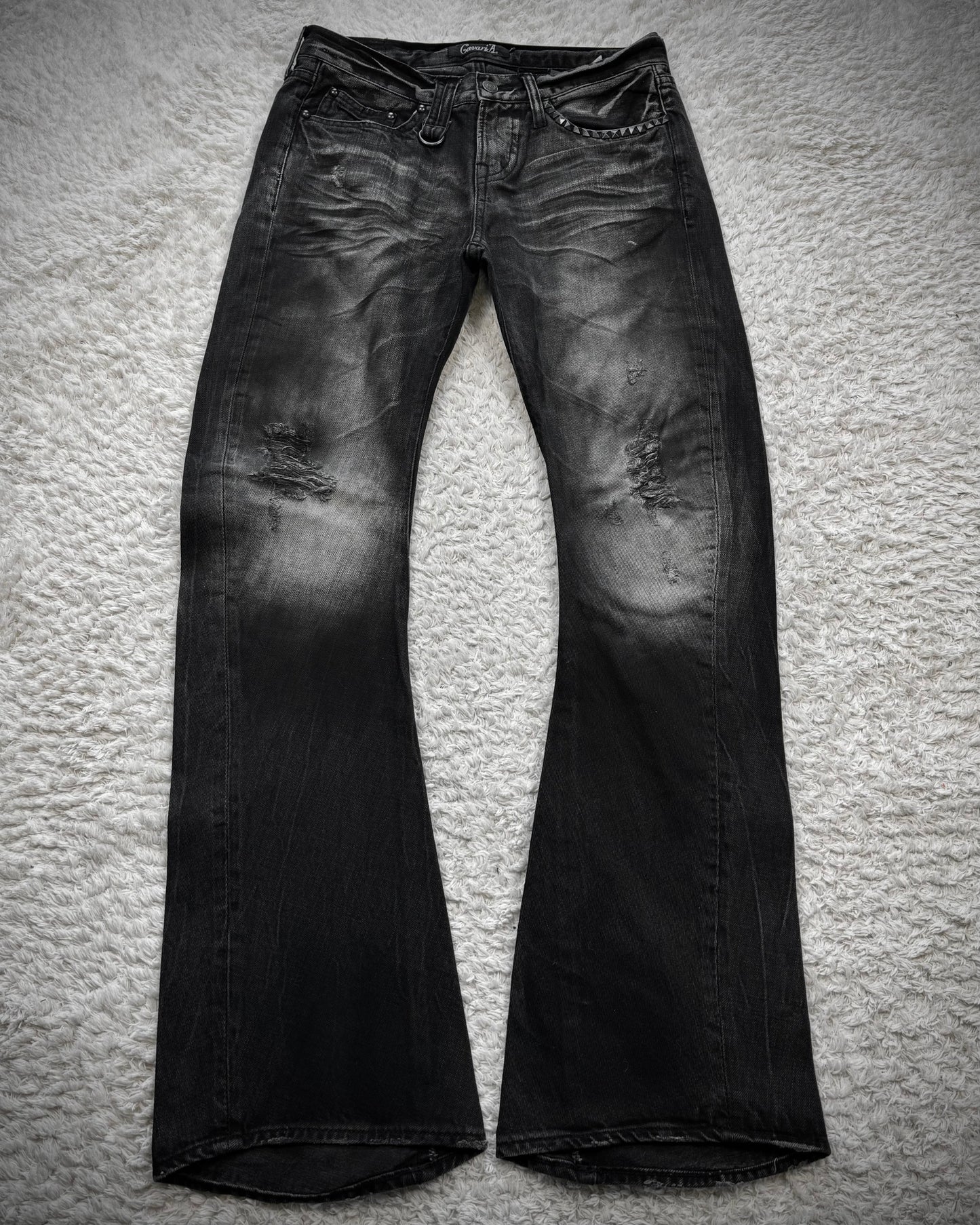 CavariA J-Cut Whisker Washed Bootcut Denim
