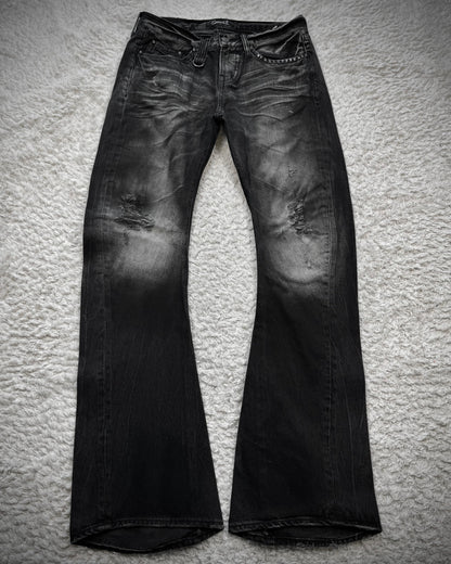 CavariA J-Cut Whisker Washed Bootcut Denim