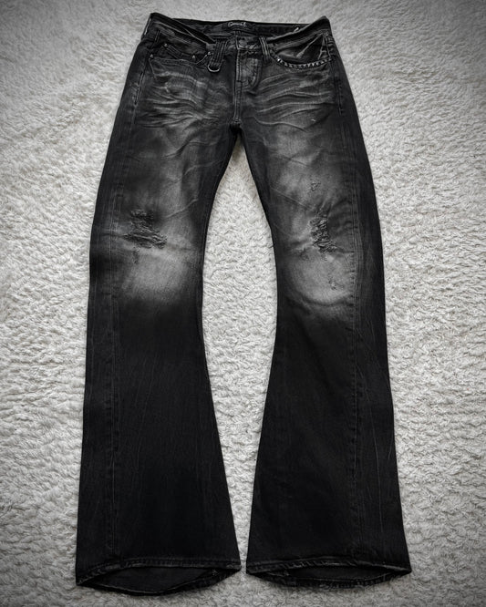 CavariA J-Cut Whisker Washed Bootcut Denim