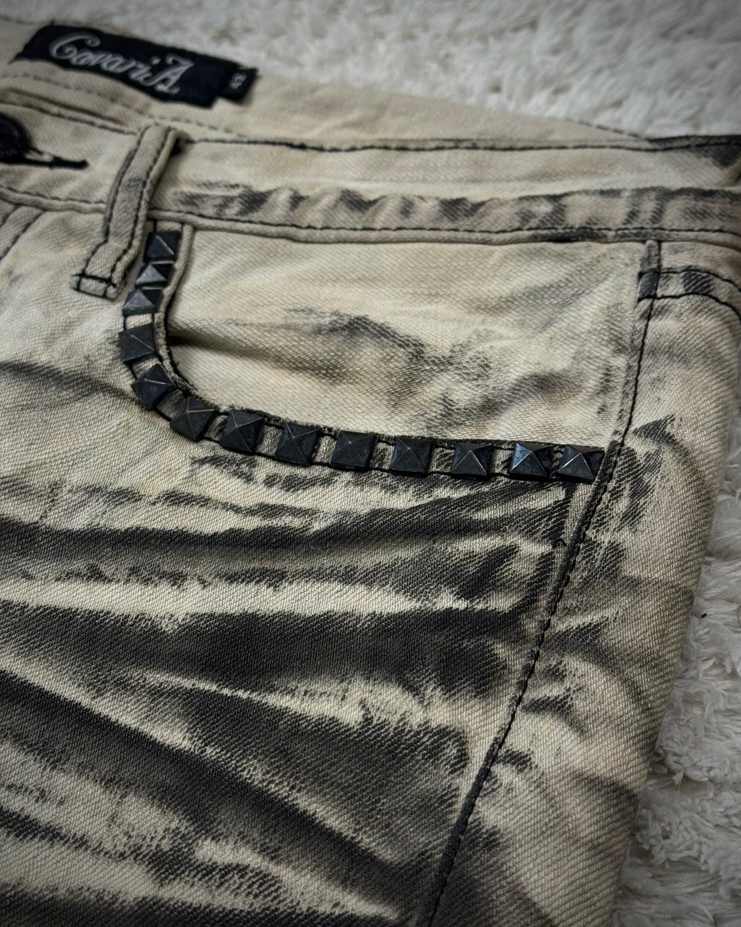CavariA Leopard Repaired Clawmarks Bootcut Denim