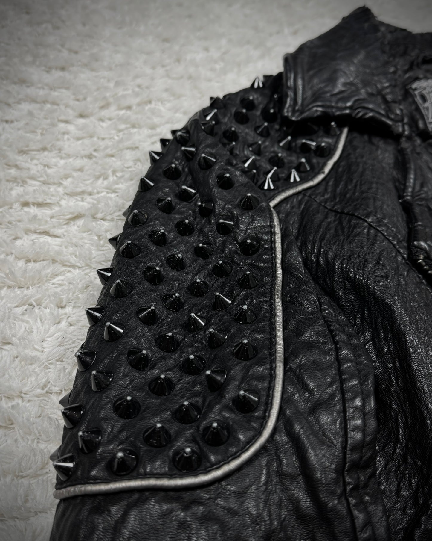 Affliction Spike Studded Metal Badge Leather Jacket