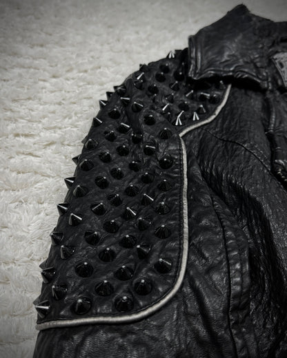 Affliction Spike Studded Metal Badge Leather Jacket