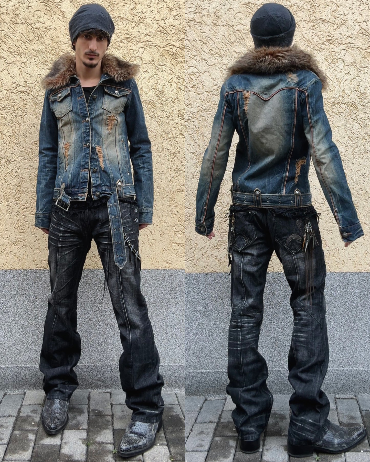 Lagust Mud Washed Faux Fur Denim Jacket