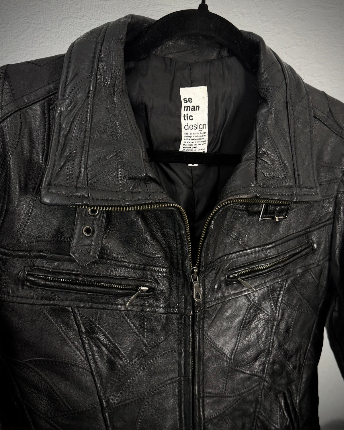 Semantic Design Scar Stitched Leather Patchwork Jacket