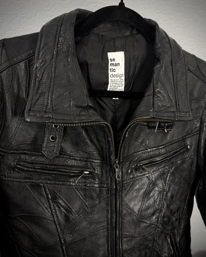 Semantic Design Scar Stitched Leather Patchwork Jacket