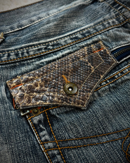 Semantic Design Python Pocket Detailed Spiral Flared Jeans