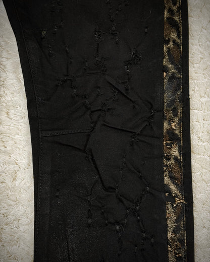 Roen Waxed Leopard Detailed Crashed Skinny Jeans