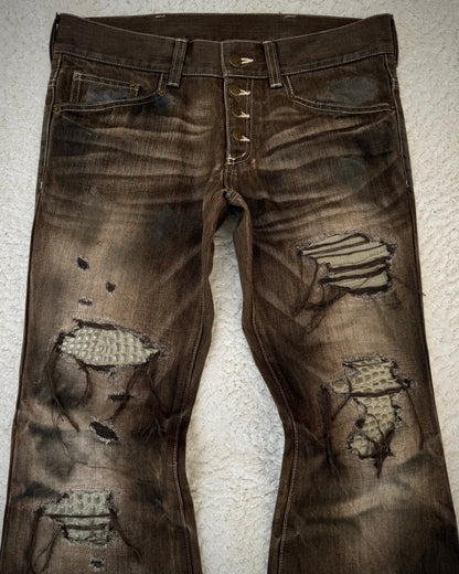Tornado Mart Croc Repaired Flared Jeans