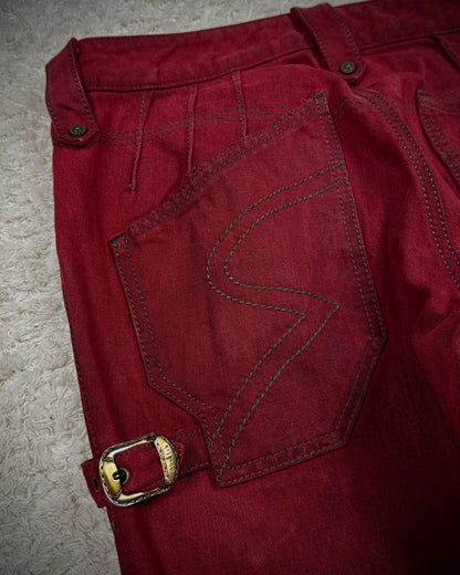 Obelisk Crimson Multi-Zip Bootcut Biker Jeans