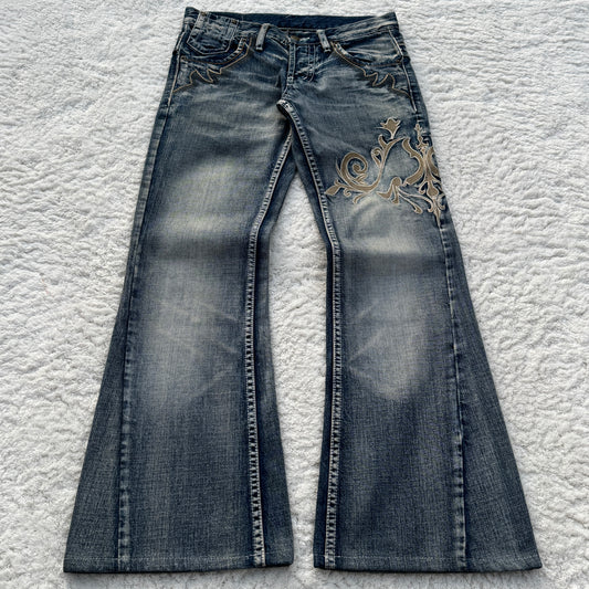 Tornado Mart Tribal Embroidery Flared Jeans