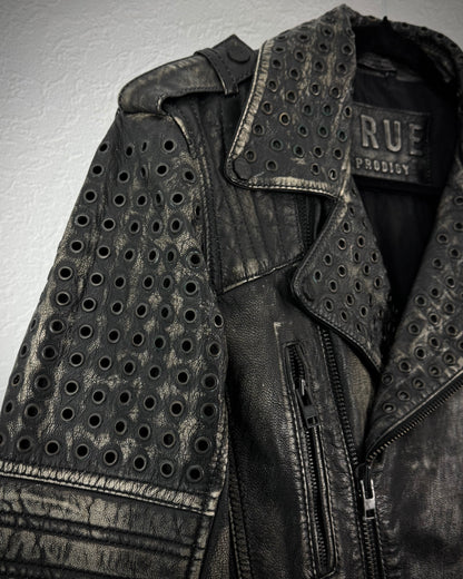 True Prodigy Grommeted Vintage Leather Biker Jacket