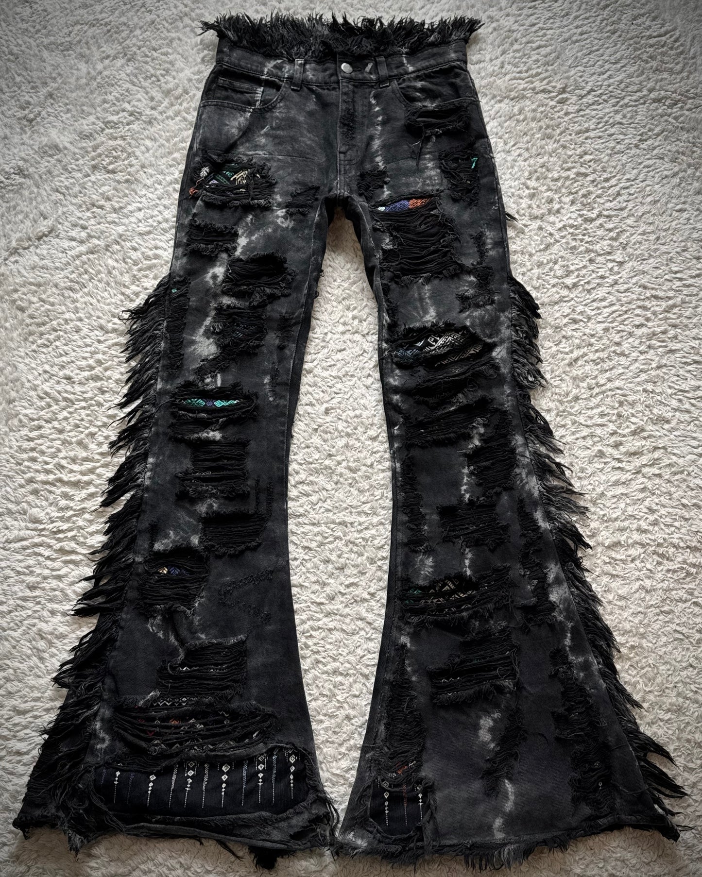 Yasuyuki Ishii Aztec Repaired Fringed Bell Bottom Flared Pants
