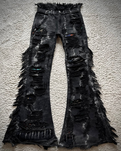 Yasuyuki Ishii Aztec Repaired Fringed Bell Bottom Flared Pants