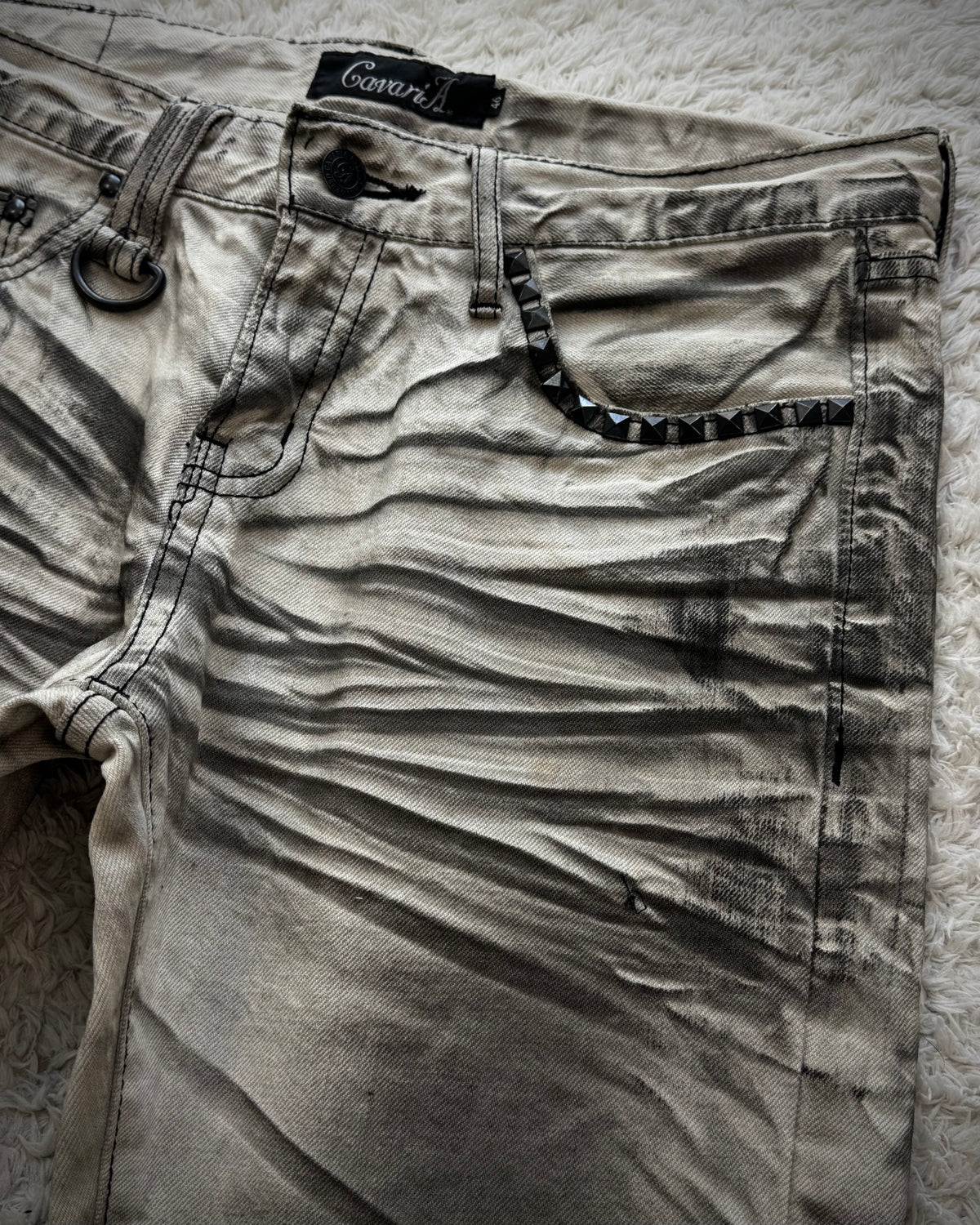 CavariA Leopard Repaired Clawmarks Bootcut Jeans
