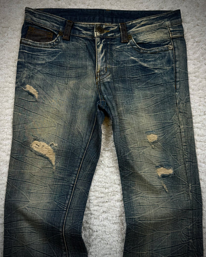 Agate Label Muddy Honeycomb Washed Leather Detailed Flared Jeans