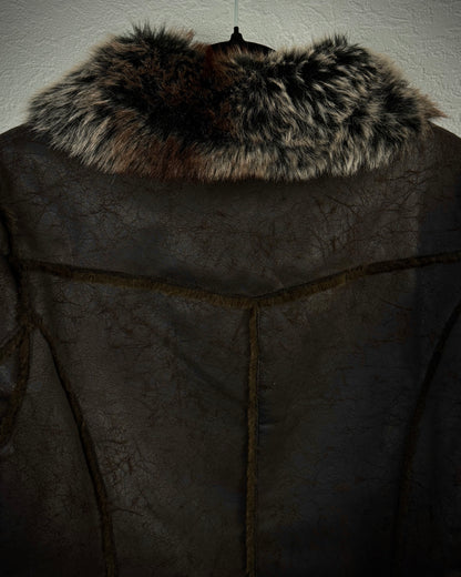 Garment Touch Scratched Leather Fur Jacket