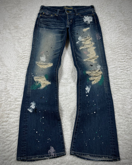 Vanquish Paint Splatter Distressed Flared Jeans