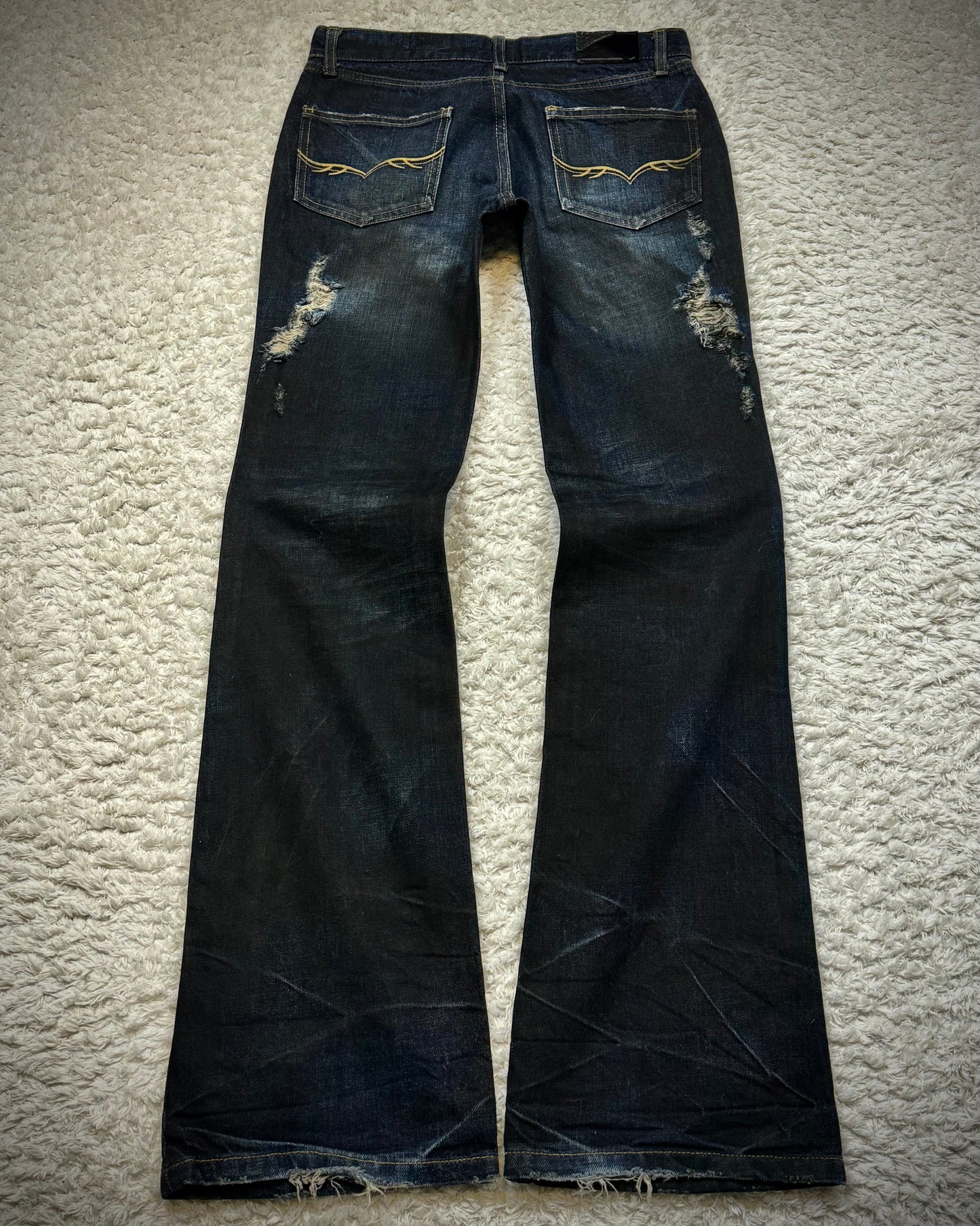 Fuga Texture Distressed Clawmarks Washed Bootcut Denim