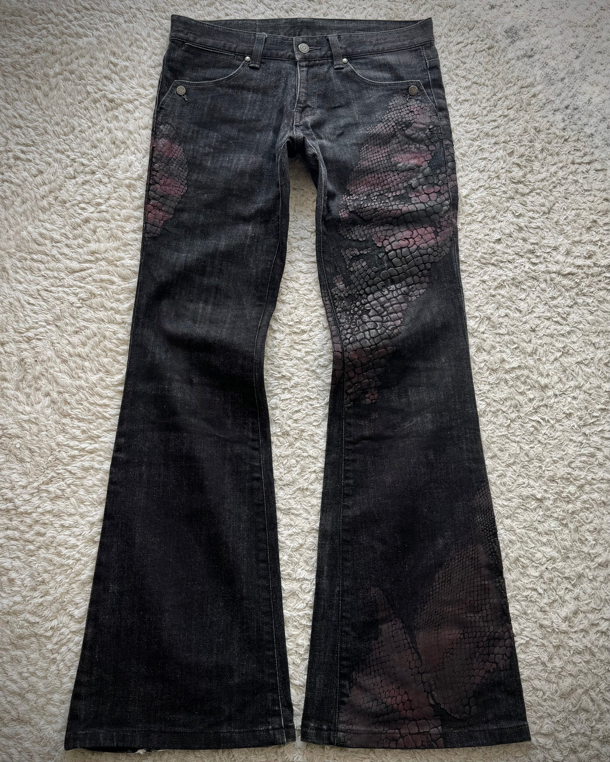 Tornado Mart 3D Python Coated Flared Jeans