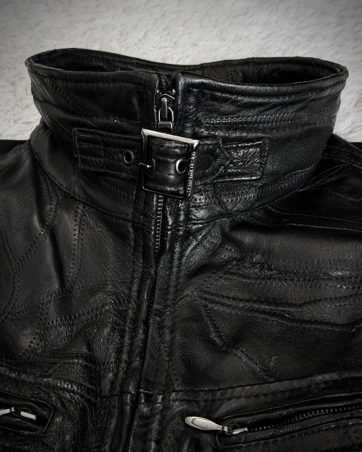Semantic Design Scar Stitched Leather Patchwork Jacket