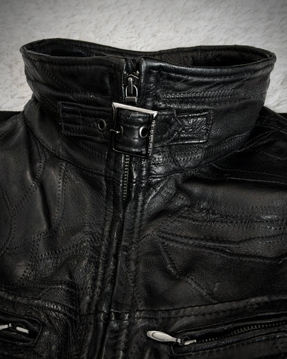 Semantic Design Scar Stitched Leather Patchwork Jacket