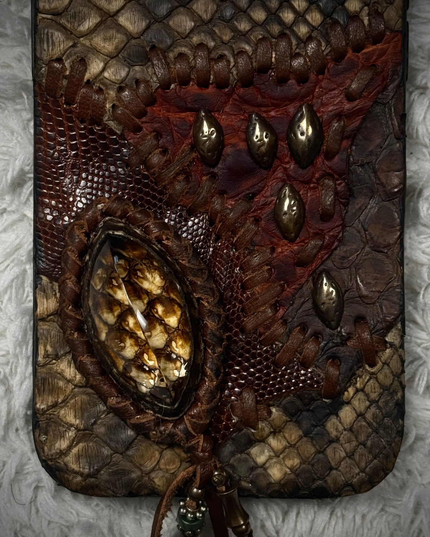 Freebird iPhone 15 Pro Scar-Stitched Studded Python Case