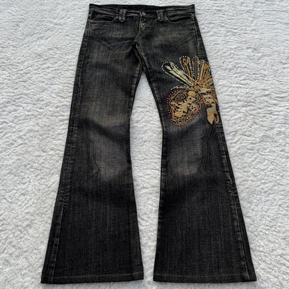 Tornado Mart Decorated Embroidery Flared Jeans