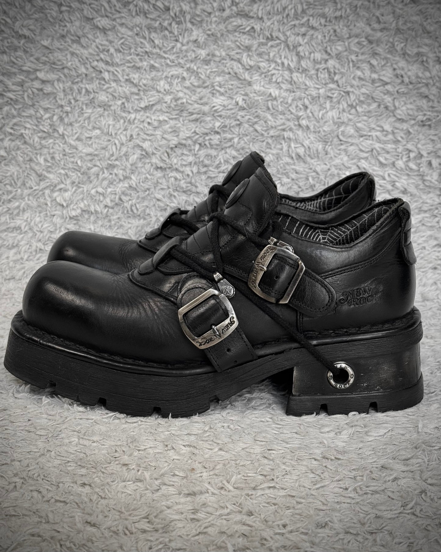 New Rock Gun Metal Steel Heel Leather Boots