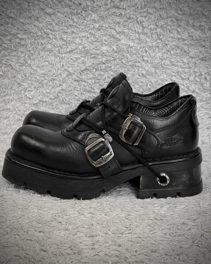 New Rock Gun Metal Steel Heel Leather Boots