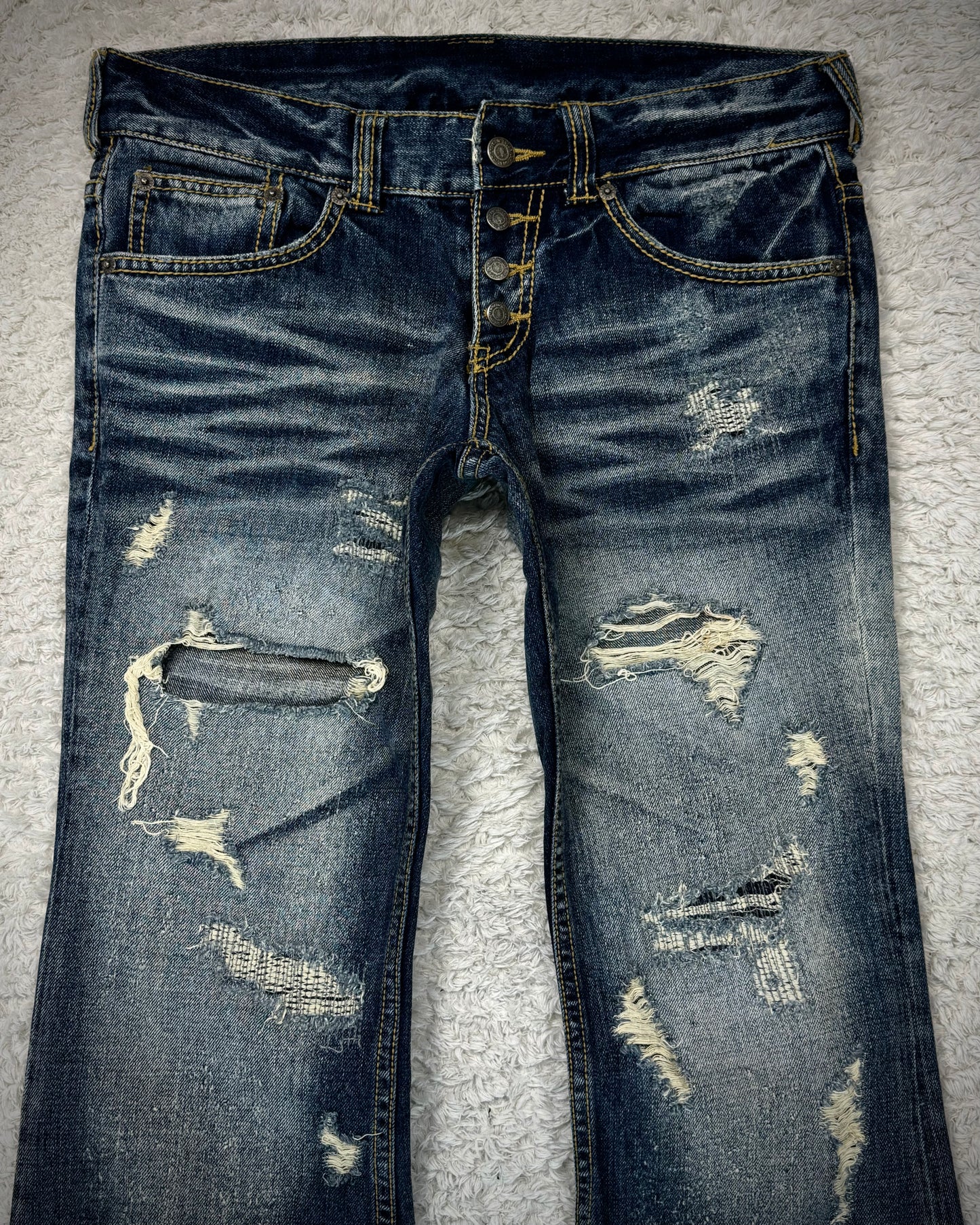 Tornado Mart Stitch Repaired Distressing Clawmarks Flared Jeans
