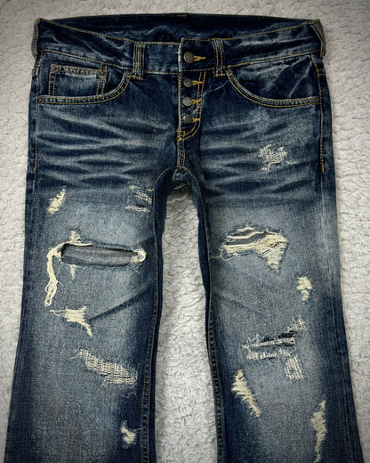 Tornado Mart Stitch Repaired Distressing Clawmarks Flared Jeans