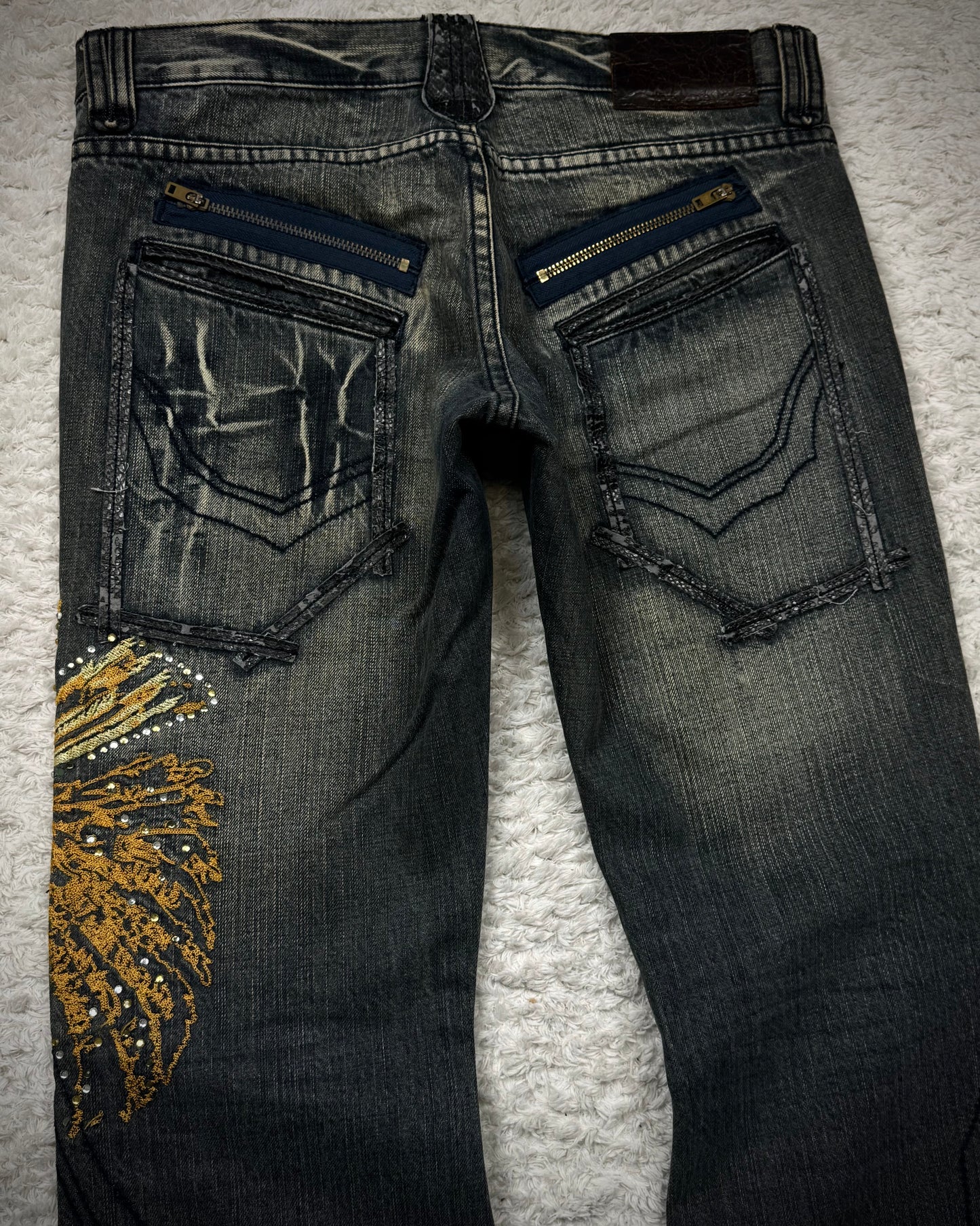 Tornado Mart Tribe Skull Embroidery Flared Jeans