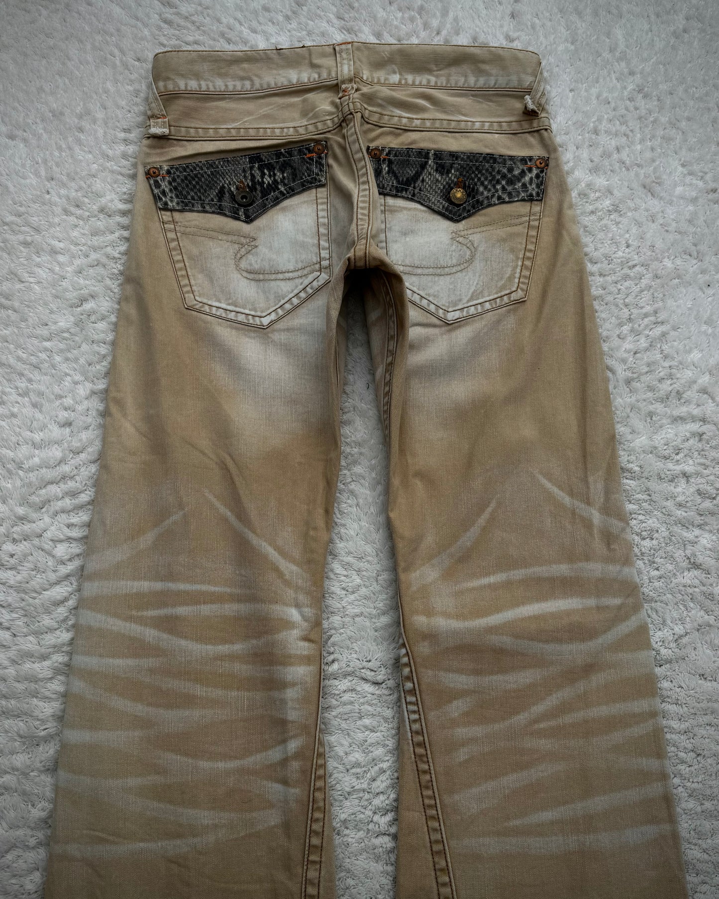 Semantic Design Sand Washed Python Detailed Flared Jeans