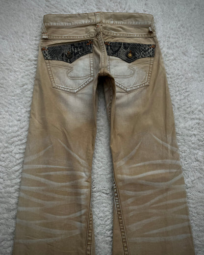 Semantic Design Sand Washed Python Detailed Flared Jeans
