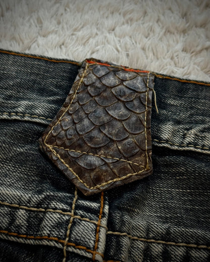 Semantic Design Python Pocket Detailed Spiral Flared Jeans